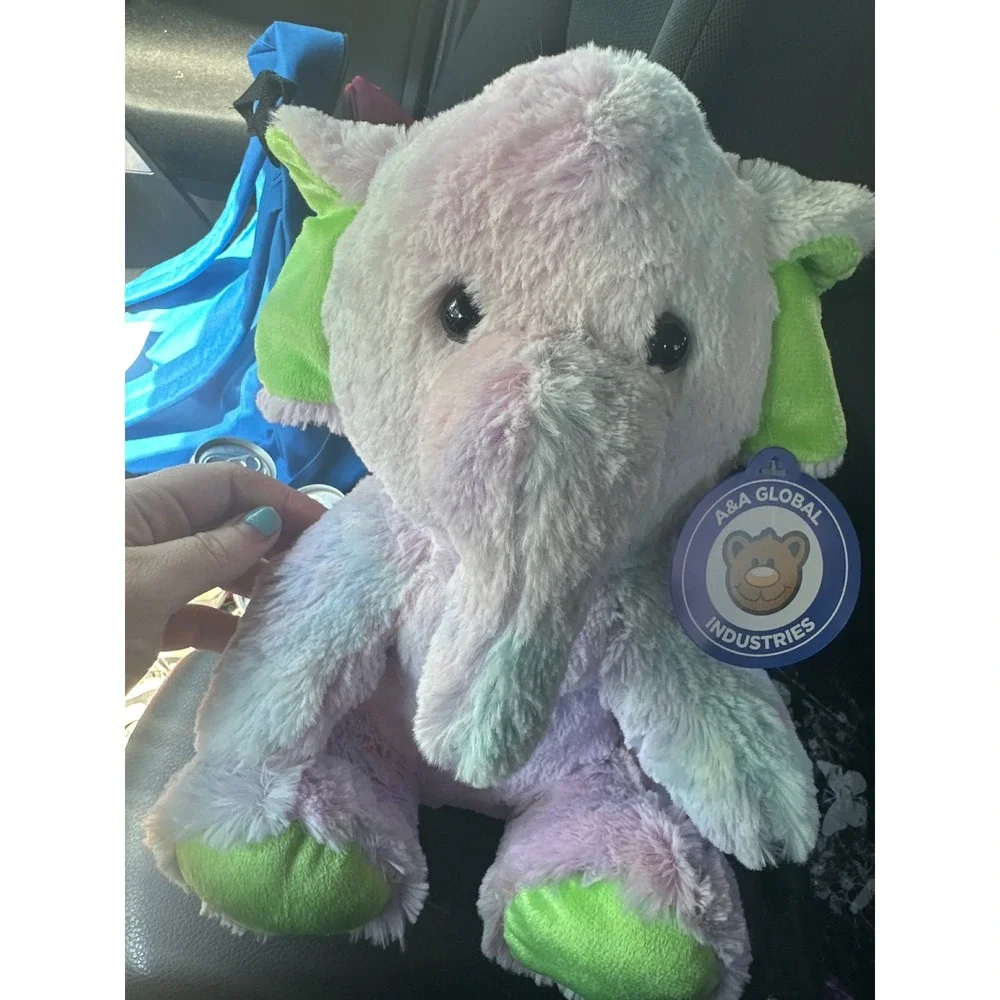 A&A Global Industries Tie Dye Elephant Plush Pink Blue Green Stuffed Animal 2022